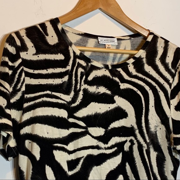 NWOT St John Sport Zebra Print Rhinestone Embellished Super Soft Blouse - Picture 3 of 5